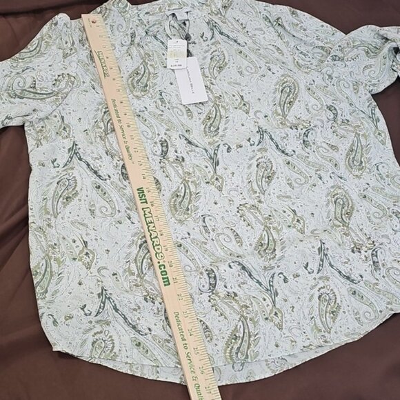Carolina Belle Semi Sheer Cream And Green Paisley Tie Split Neck Top Plus Size1X - Picture 4 of 7